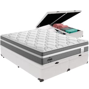 Cama Box Baú Branco e Colchão Berlim Molas Ensacadas Queen Probel