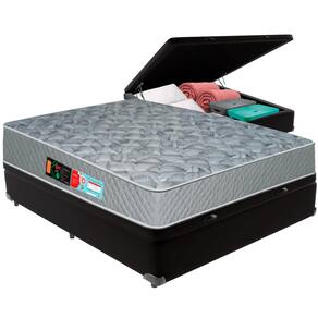 Cama Box Baú Preto e Colchão Sleep Max D33 Casal Castor