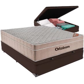 Cama Box Baú Marrom e Colchão Airtech Molas Ensacadas Viúvo Ortobom