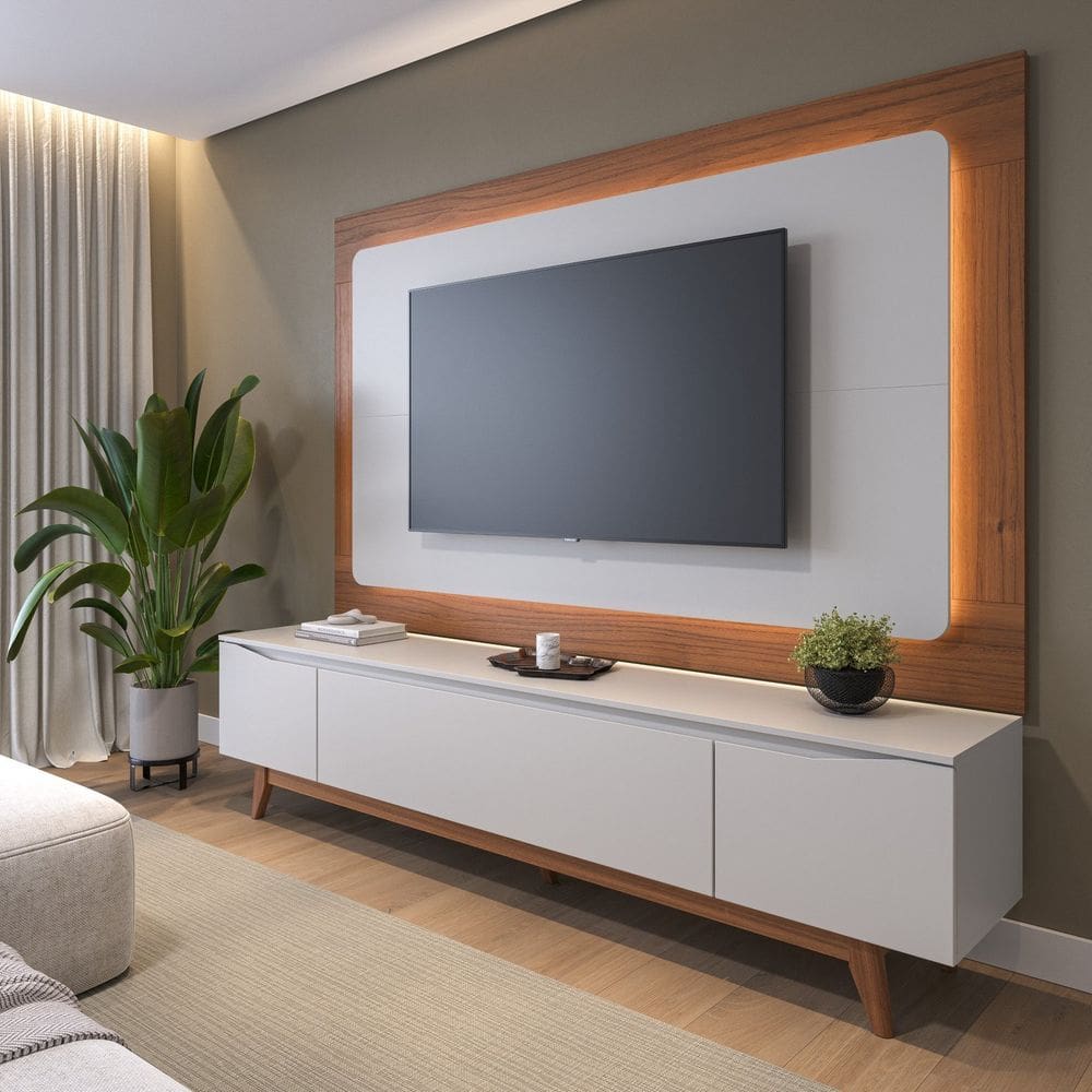Painel para Tv até 75 Polegadas 220cm Oslo Off White/Canella