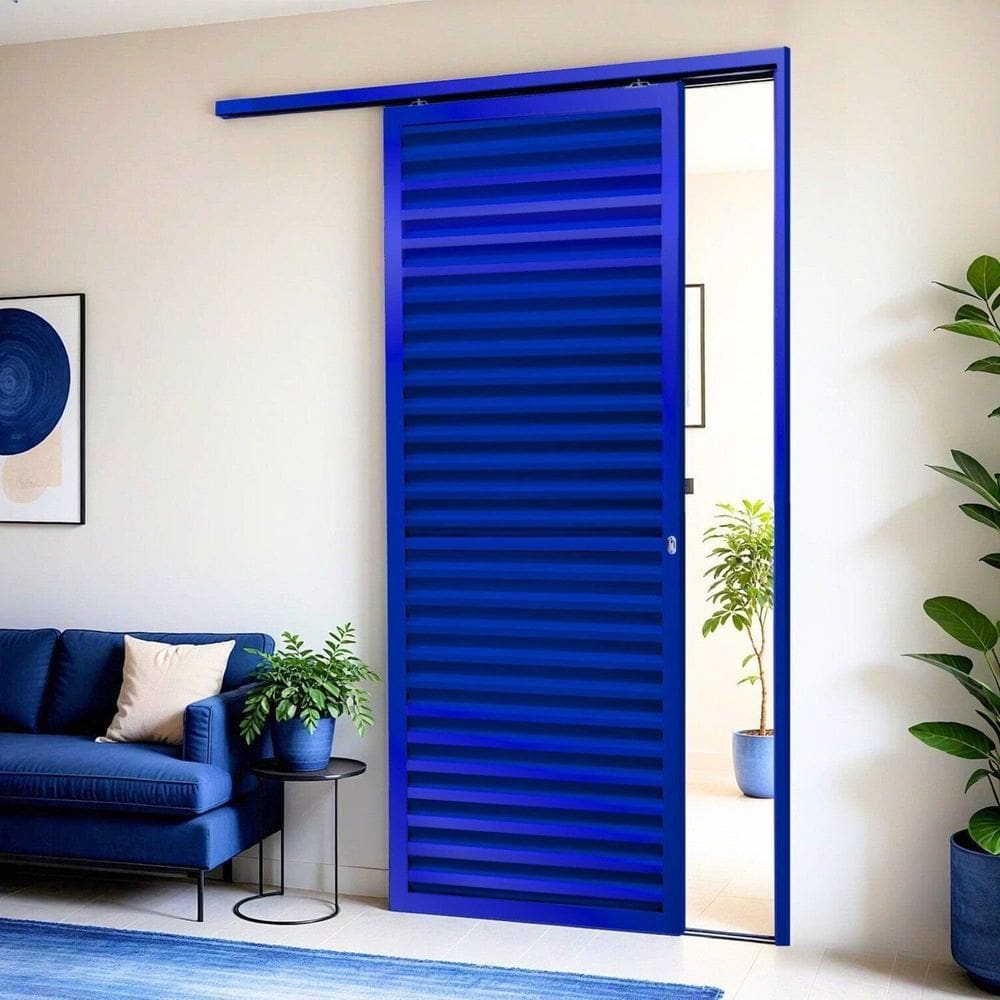 Porta de Correr Suspensa 210cm X 70cm Veneziana Dir L.25 Brimak Azul