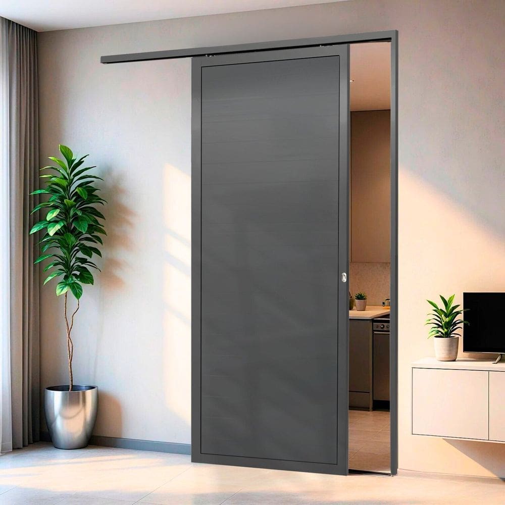 Porta de Correr Suspensa 210cm X 80cm Lambril Esq L.25 Brimak Cinza