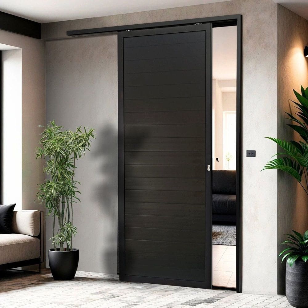 Porta de Correr Suspensa 210cm X 80cm Lambril Esq L.25 Brimak Preto
