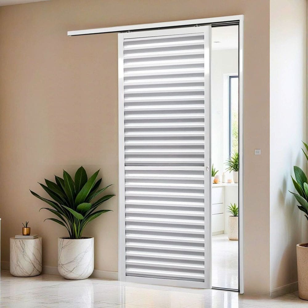 Porta de Correr Suspensa 210x100cm Veneziana Esq L.25 Branco