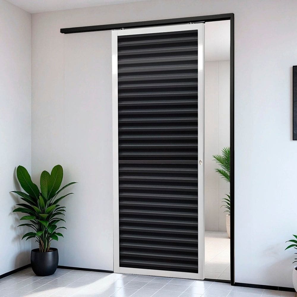 Porta de Correr Suspensa 210cm X 70cm Veneziana Esq L.25 Brimak Mix Preto