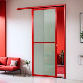 Porta de Correr Suspensa 210x100cm Vidrao Dir L.25 Vermelho