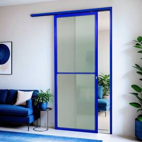 Porta de Correr Suspensa 210x90cm Vidrao Esq L.25 Azul