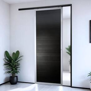 Porta de Correr Suspensa 210x80cm Lambril Esq L.25 Mix Preto