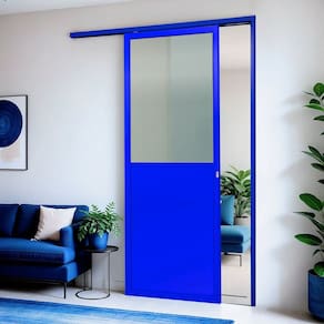 Porta de Correr Suspensa 210x90cm Meia Lambril Meia Vidro Esq L.25 Azul