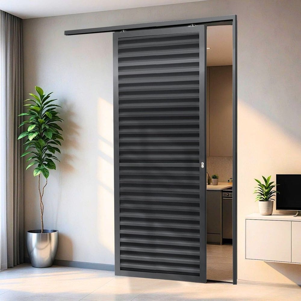 Porta de Correr Suspensa 210cm X 80cm Veneziana Esq L.25 Brimak Cinza