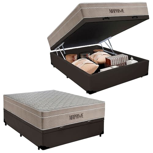 imagem-Cama Box Baú Casal Sintético Cremil + Colchão Molas Ensacadas AirPrime 138x188x65cm - Marrom