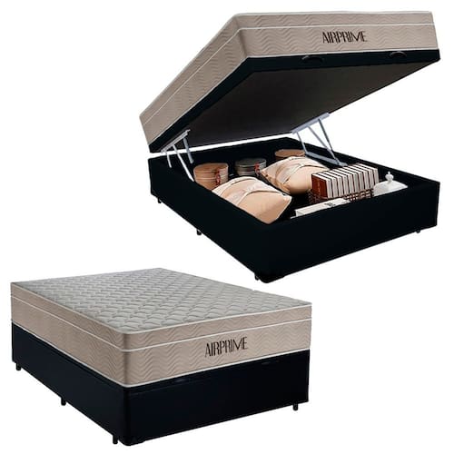 imagem-Cama Box Baú Casal Sintético Cremil + Colchão Molas Ensacadas AirPrime 138x188x65cm - Preto