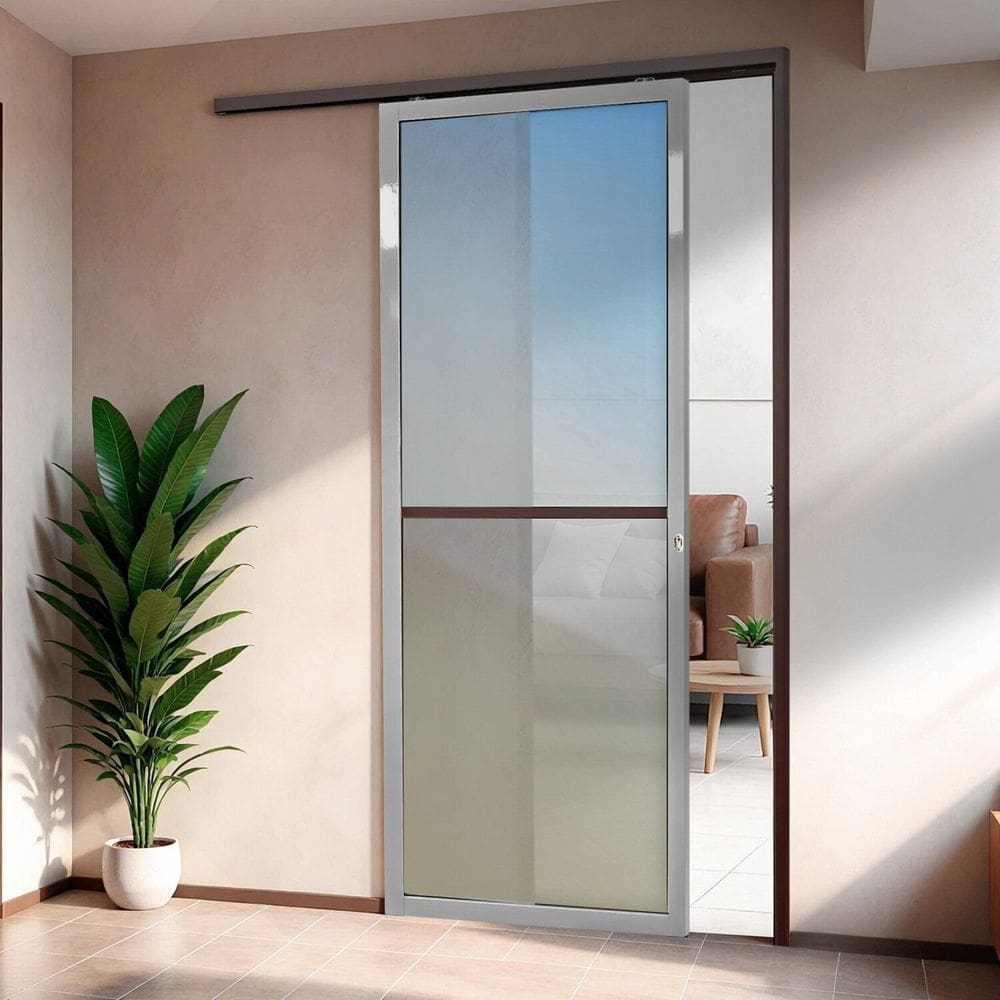 Porta de Correr Suspensa 210x100cm Vidrao Dir L.25 Mix Corten