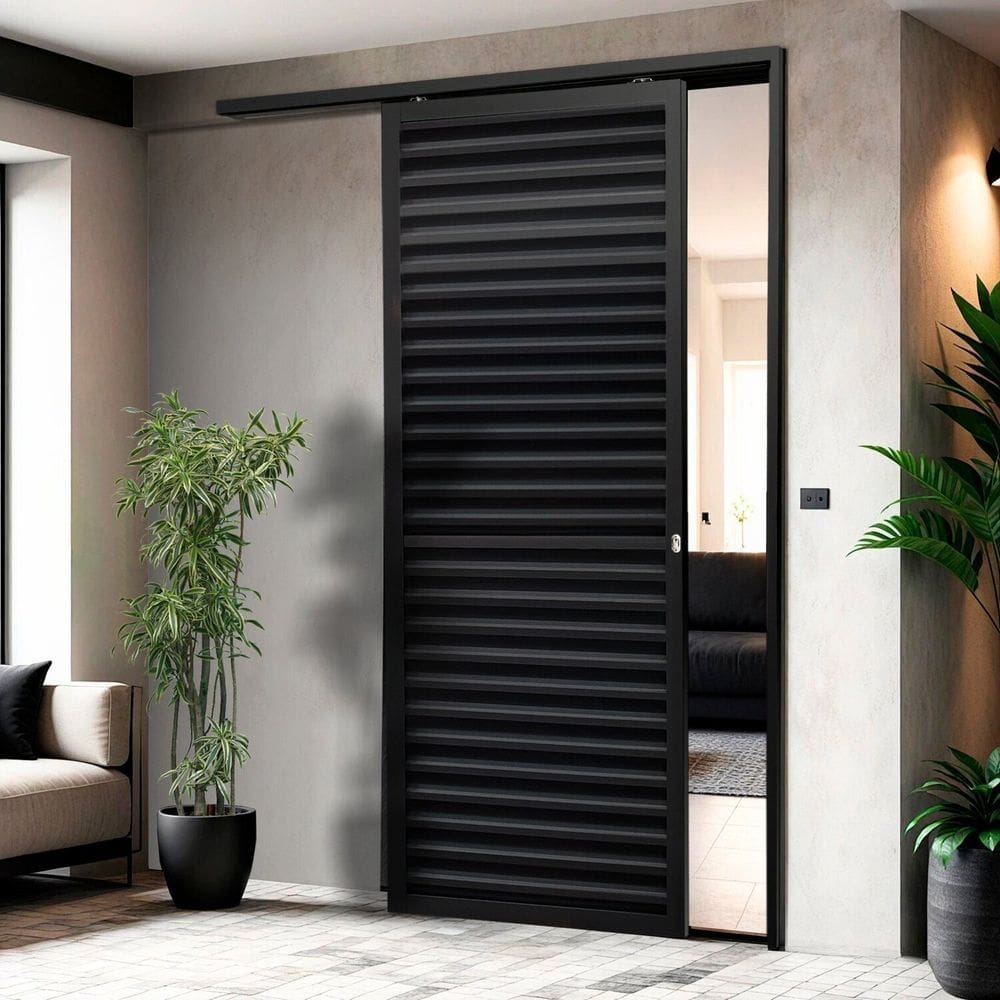 Porta de Correr Suspensa 210cm X 80cm Veneziana Esq L.25 Brimak Preto