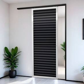 Porta de Correr Suspensa 210x100cm Veneziana Esq L.25 Mix Preto
