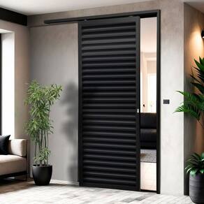 Porta de Correr Suspensa 210cm X 70cm Veneziana Dir L.25 Brimak Preto