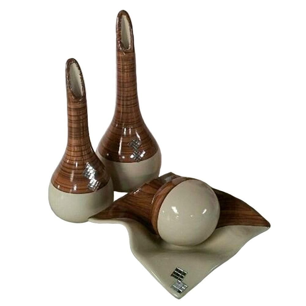 Jogo De Vasos Par Lâmpadas E Centro De Mesa Em Cerâmica Bege