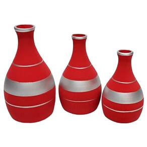 Trio Vasos Garrafas Em Cerâmica Fosca De Sala Red Silver