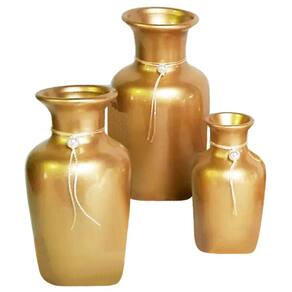 Trio Vasos Urnas Jad Em Cerâmica De Aparador Gold