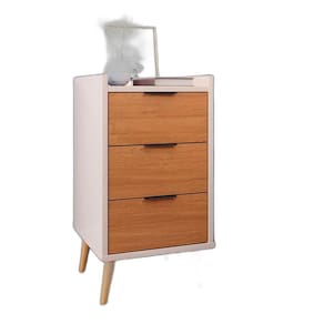 Mesa de Cabeceira Toni 3 Gavetas Palito Off White/Cinamomo