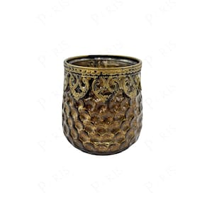 Castical Porta Velas De Vidro Detalhado Metal Dourado Decorativo 9,5 cm