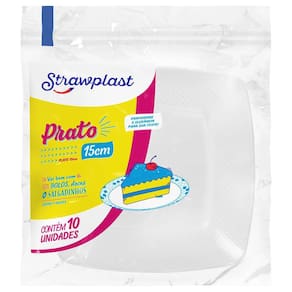 Prato Quadrado 15cm Branco c/10 - Strawplast
