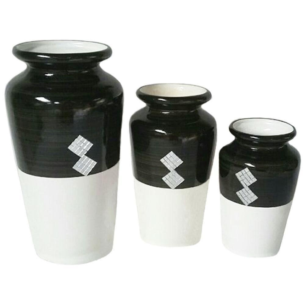Trio Vasos Urnas Jad Em Cerâmica De Aparador Black White