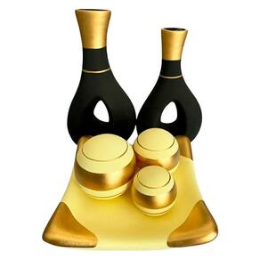 Jogo De Vasos Par Furados E Prato 3Esferas Black Gold