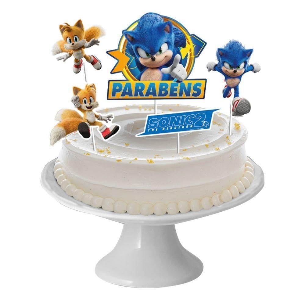 Topo De Bolo Sonic 2 Parabéns - 5 Itens