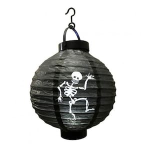 Luminária De Papel Esqueletos Preta Halloween Com Led
