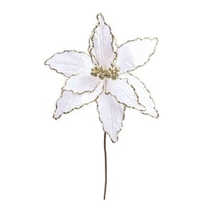 Flor Decorativa Poinsetia Branco Ouro 30cm - 1 Unidade