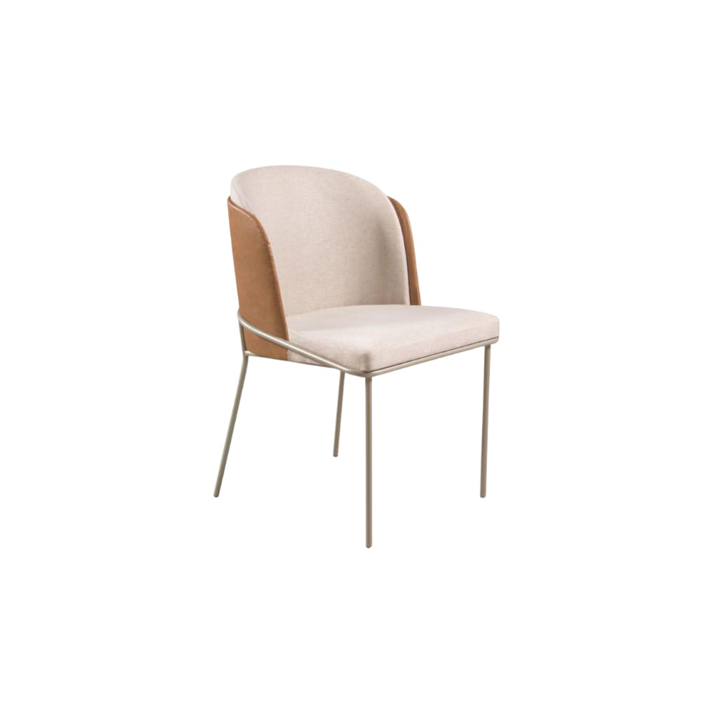 Cadeira Decorativa Sala Jantar Aurora Base Champanhe Linho Bege /Courino Caramelo - Montanaris Decor