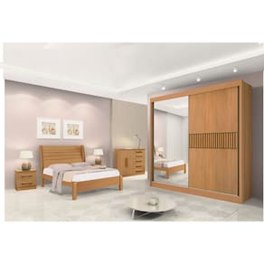 Guarda Roupa Casal com Espelho 2 Portas 6 Gavetas - Titanium Ripado-Cinamomo- Móveis D`Doro