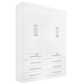 Guarda Roupa Solteiro 4 Portas 6 Gavetas - Mônaco-Branco - Móveis D`Doro