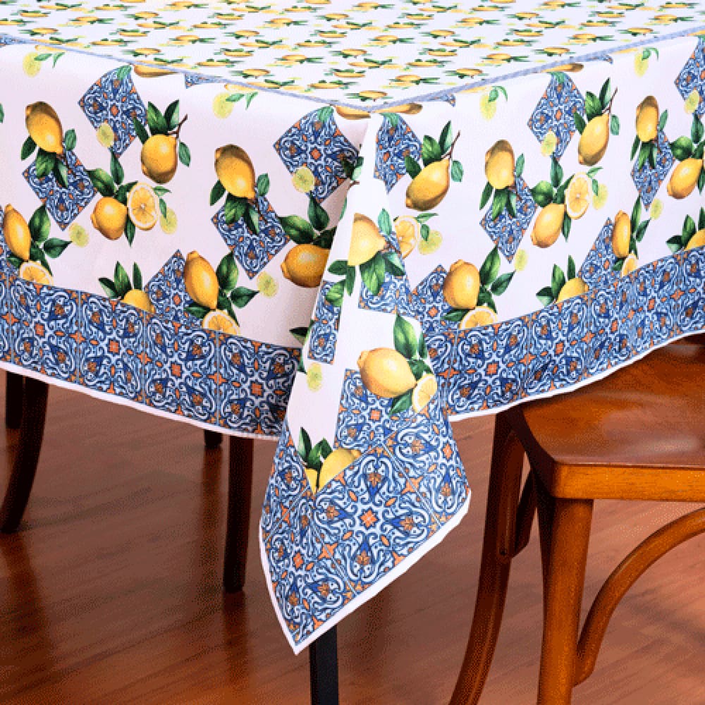 Toalha de Mesa Estampada Allegra 6 Lugares 100% Pol. Limão