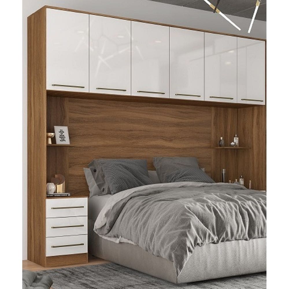 Jogo de Quarto Modulado Irlanda Mesa de Cabeceira e Painel - Amendola Touch/ Branco Demóbile