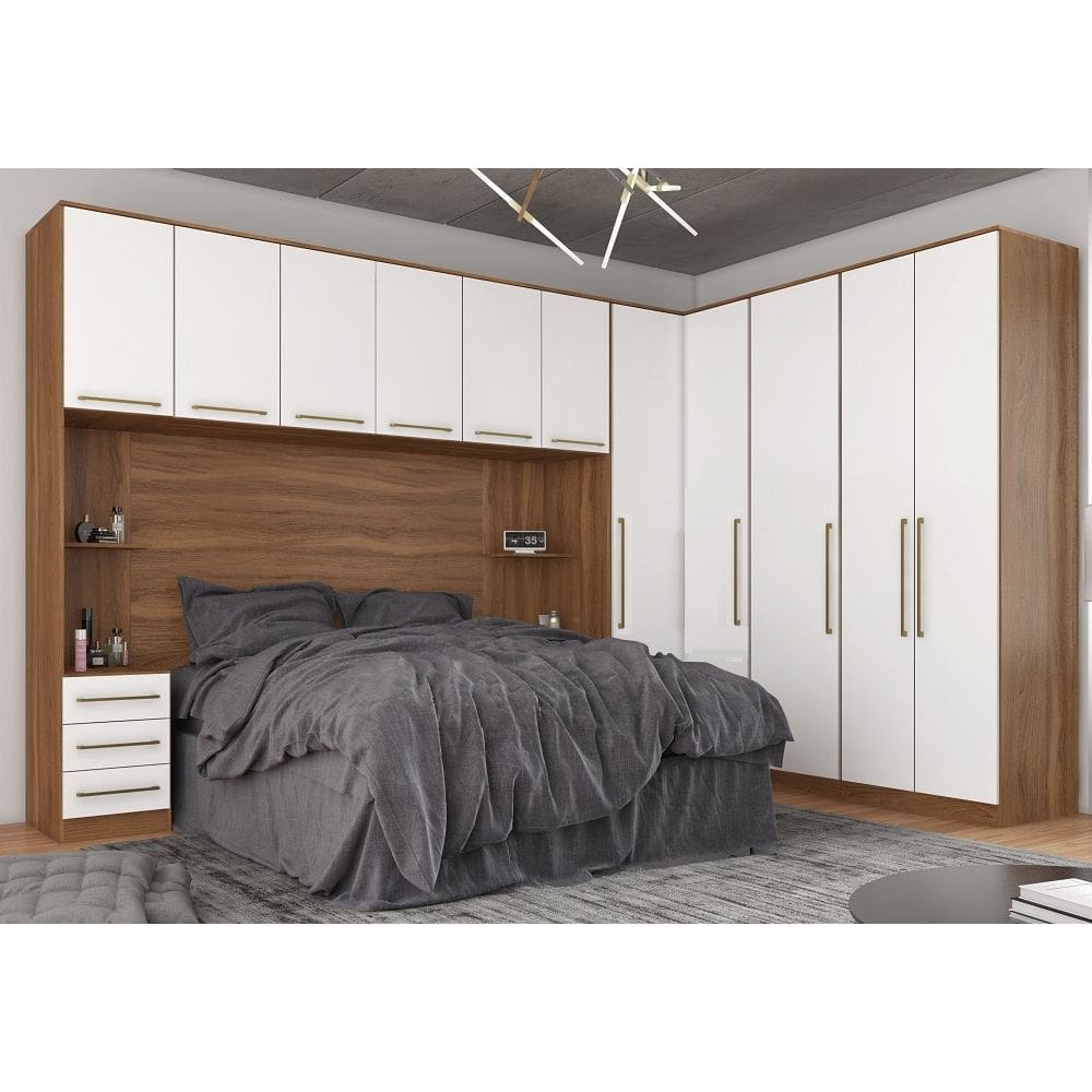 Quarto Modulado Irlanda Para Cama de Casal até 168cm - Amendola Touch/Branco Demóbile