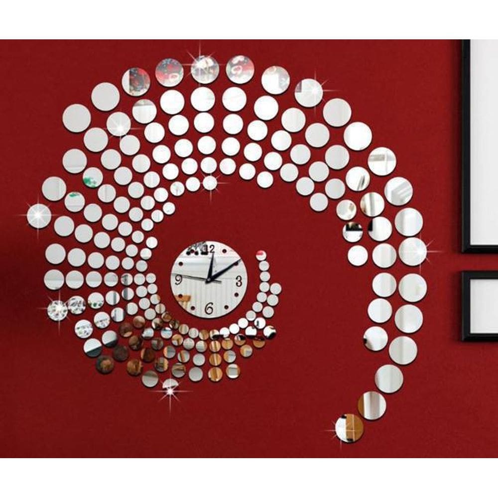 Relógio Círculos Decorativo Espelhado Prata Sala Quarto