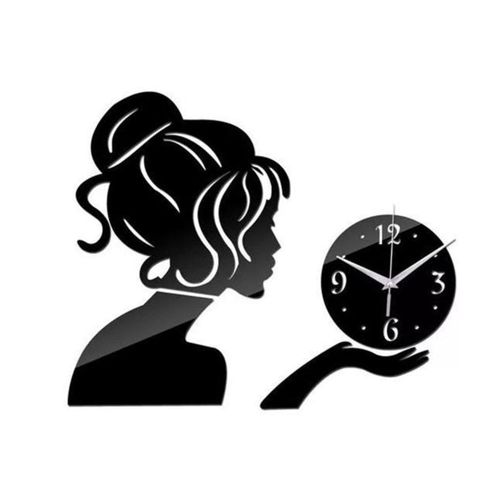 Relógio Acrílico Parede Decorativo Sala Mulher Preto