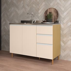Balcao de Pia 120cm 2 Portas 3 Gavetas Giorgia Canary/Off White