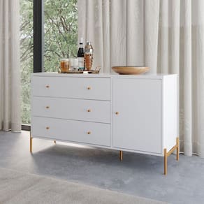 Cômoda 3 Gavetas 1 Porta Jasper 138 Cm Branco/Dourado