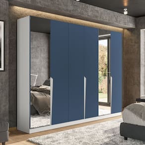 Guarda Roupa 6 Portas 4 Gavetas com Espelho Porto Branco/Azul