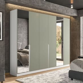 Guarda Roupa 6 Portas 4 Gavetas com Espelho Porto Branco/Verde