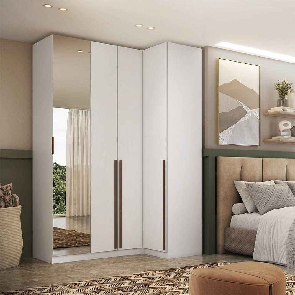 Guarda-roupa de Canto Reto 4 Portas Espelho Altezza Trend Freijó/Titânio