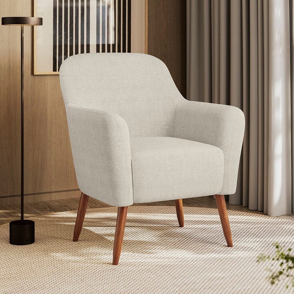 Poltrona Decorativa Estofada e Orgânica com Pés Palito Panamá Espresso Móveis Off White Stella