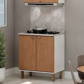 Balcão de Cozinha 100% Mdf 80 Cm 2 Portas Provençais Internacionais para Cooktop com Tampo Branco/Teka Soho