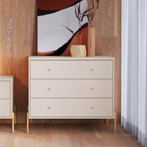 Cômoda 3 Gavetas Jasper 79x90x45 Cm Off White/Dourado