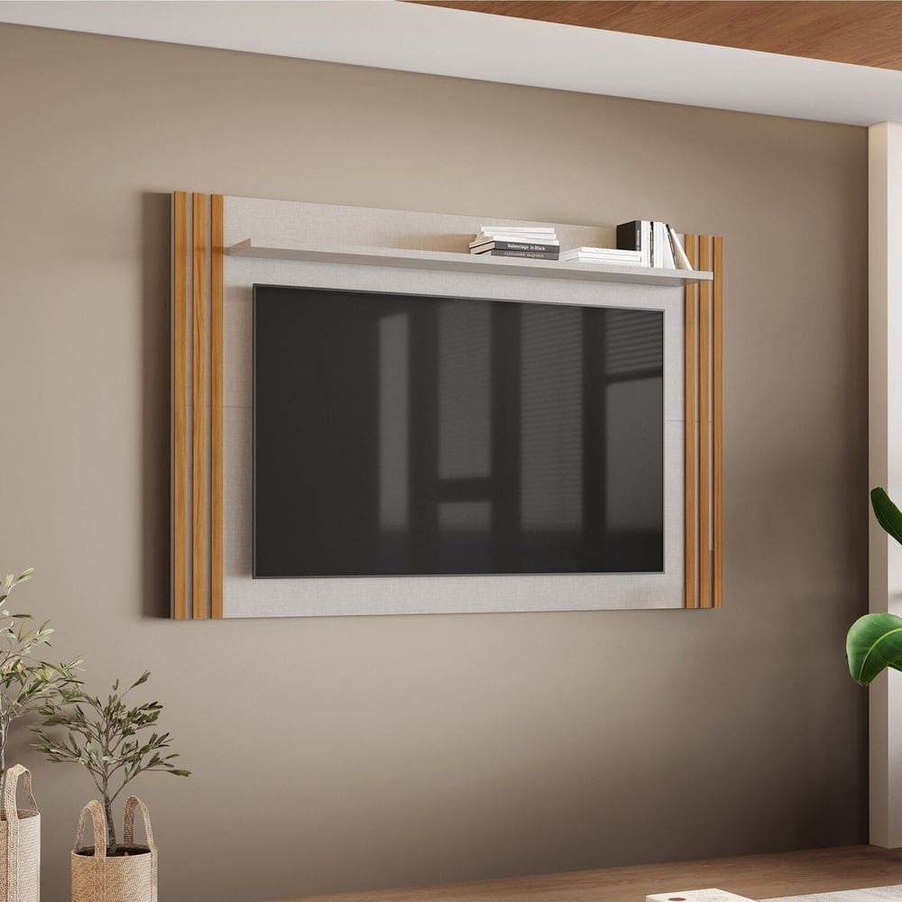 Painel Ripado para Tv até 75 Polegadas Off White/Freijó Trend