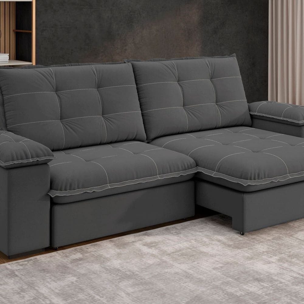 Sofá Fofao Premium Slim 2.50 Cm Retrátil e Reclinável 4 Lugares Titânio