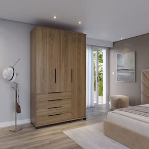 Guarda-roupa Solteiro 3 Portas 4 Gavetas 100% Mdf Allen 136,9 Cm Freijó